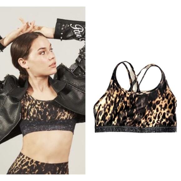 With Wear it To Heart Leopard Cheetah Celestial Print Strappy Sports Bra Size M - Picture 1 of 7